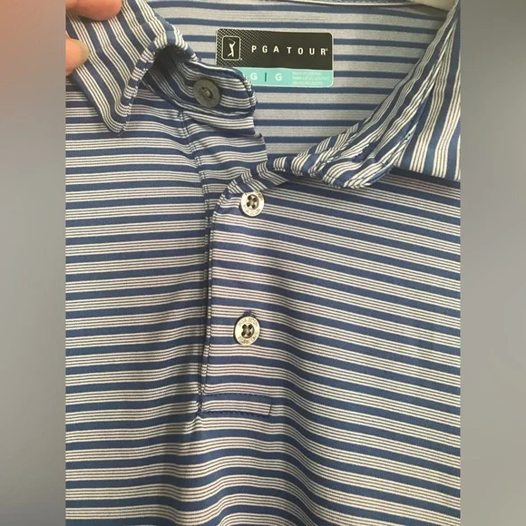 PGA TOUR polo GOlF shirt Blue with white stripes Size LG - Picture 6 of 10